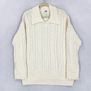 Free People Sweater Womens Medium Cream Laurel Cable Knit Collared Pullover NEW